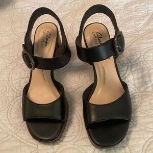 Clarks platform black sandals